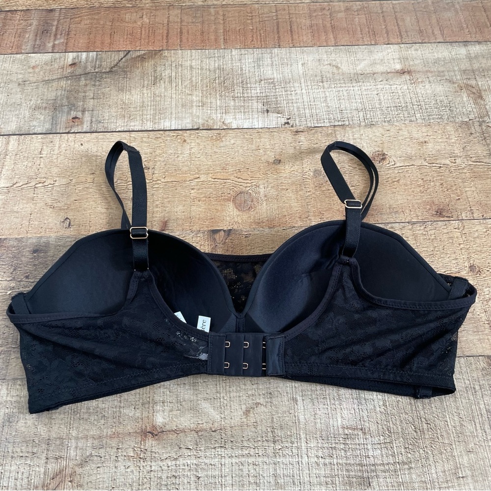 Le Mystere Stretch Bralette Bra Black Size 36C Lace Lined Wireless - Picture 4 of 7